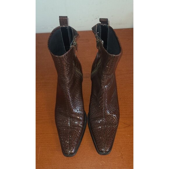ASOS Chelsea Boots Mens Sz.11 Brown Faux Snakeskin Pointed Toe Zip Up Block Heel - Picture 5 of 10
